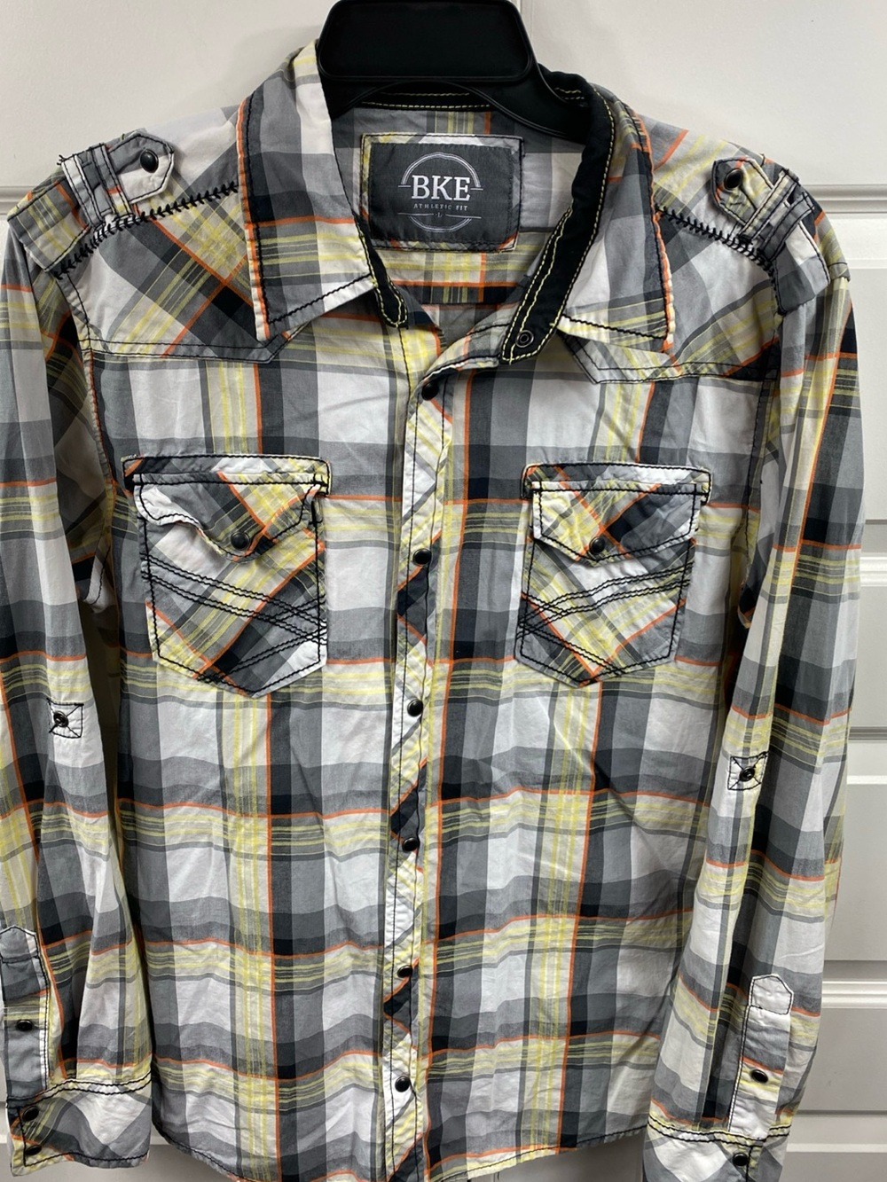 Buckle BKE Western Shirt Athletic Fit Multicolor Plaid Snap Front Cowboy Large
